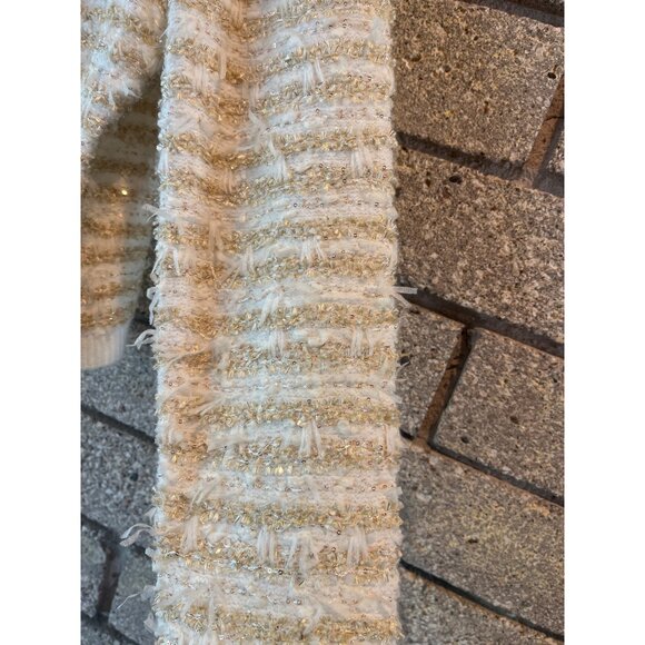 Gold Button Front Striped Bouclé Cardigan Sweater For Women - Express Size S Whi - Picture 7 of 13